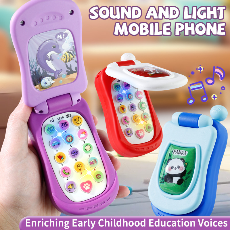 Kids Education Phone - โทรศัพท์มือถือการ์ตูนจำลองแบบพลิกได้ ของเล่นเสริมพัฒนาการเด็กเล็ก พร้อมเสียงเพลง ของขวัญสำหรับเด็ก 61 ชิ้น